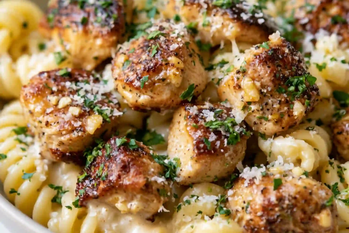 Garlic Butter Chicken Bites with Pasta