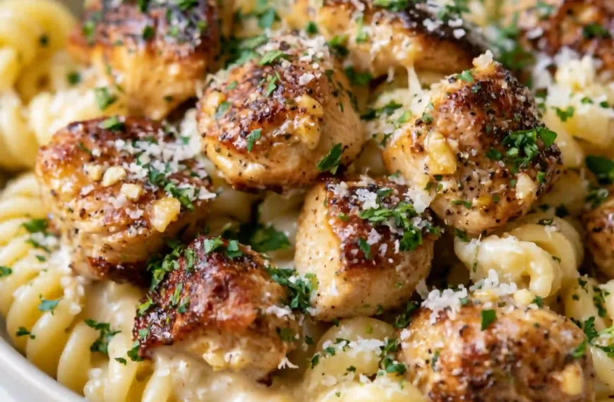 Garlic Butter Chicken Bites with Pasta