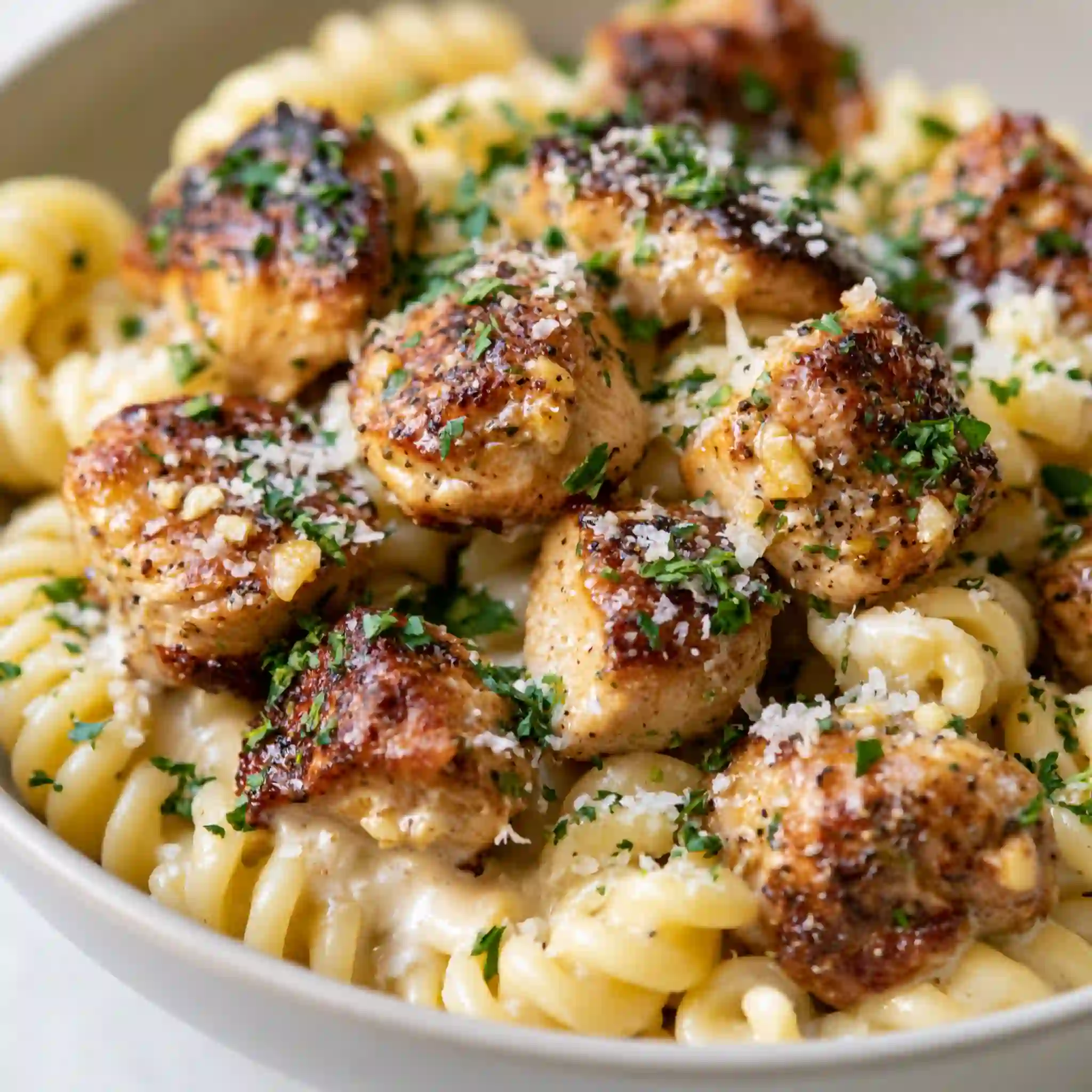 Garlic Butter Chicken Bites with Pasta