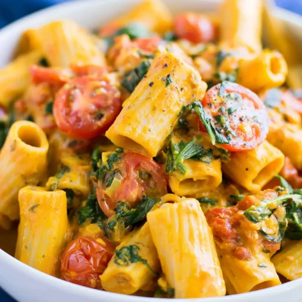 Vegan spinach tomato pasta
