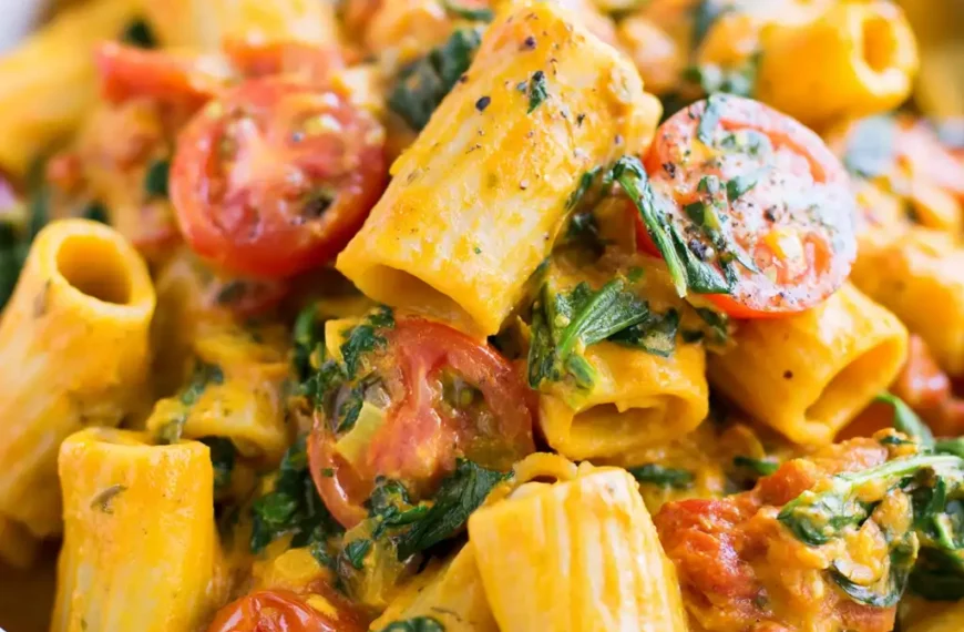 Vegan spinach tomato pasta